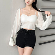 春夏新款大碼高腰牛仔短褲韓版歐美復古水洗高彈力卷邊打底熱褲女 黑色 L