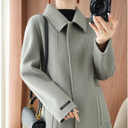 鄂爾多斯市產(chǎn)羊絨大衣女秋冬雙面絨修身中長(cháng)款100%純羊毛呢外套 雅灰色 L 體重115-125