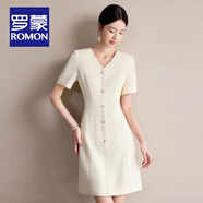 羅蒙（ROMON）米色連衣裙女簡約高級感氣質顯瘦裙子重要場合職業(yè)正裝連身裙夏 米色 連衣裙 M