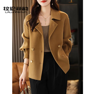 拉倫菲韻高端品牌雙面羊絨大衣女短款2025秋冬新款韓版寬松100%羊毛呢外套 亮駝色 L 【130-145斤】