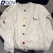 DGOV春秋糖果色扣子毛衣開衫女小狗刺繡軟糯外套甜美百搭美式復(fù)古上衣 米杏色zt S 【80-90斤】