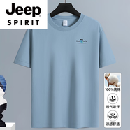 JEEP SPIRIT高檔夏季新款短袖t恤男純棉圓領(lǐng)寬松大碼半袖潮牌百搭打底衫體恤 小彩Z-天藍(lán)色 S 80-斤