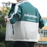 夏冰妮外套男潮流百搭男士夾克春秋冬季加絨拼色青年休閑上衣男衣服褂子 綠色 L