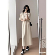 JRET2025夏季超長(zhǎng)裙子女及到腳踝175寬松大碼顯瘦小眾法式連衣裙女 夏季米杏色(高個(gè)子加長(zhǎng)款) L 【116-130斤穿】