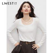 朗文斯?。↙.WEST）修身長(cháng)袖T恤女2025秋季新款簡(jiǎn)約通勤圓領(lǐng)顯瘦上衣打底衫 白色 M