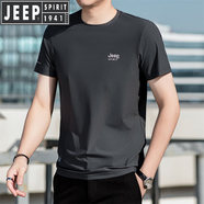 JEEP SPIRIT吉普冰絲短袖t恤男2025夏季薄款透氣運動休閑上衣純色速干體恤衫 灰色 M 100-135斤