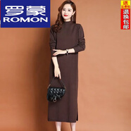 羅蒙（ROMON）高檔連衣裙新款秋冬長款過膝羊毛裙女內(nèi)搭針織打底羊毛針織毛衣裙 咖啡色【高端長裙】 2XL 建議130-140斤