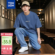 唐獅（TonLion）2025夏男圓領(lǐng)后背文字印花短袖T恤 蔚藍 XL