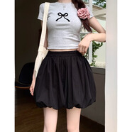 翊尚美花苞短裙女2025夏季新款小個子半身裙白色百搭高腰修身顯瘦a字裙 黑色 【防透冰涼親膚面料】 S 【推薦80-95斤】