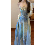 成姿五一出游穿搭套裝女春夏季名族度假風(fēng)暈染印花吊帶連衣裙防曬開(kāi)衫 杏色開(kāi)衫+吊帶裙 【兩件套】 M 【建議80-100斤】