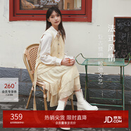 MSLAN輕法風(fēng)穿搭/優(yōu)雅法式復古針梭拼假兩件荷葉邊針織馬甲連衣裙 奶油黃 S