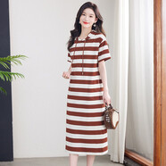 HERAGAIA條紋真口袋連帽連衣裙女2025季新款韓版寬松顯瘦休閑氣質(zhì)長(cháng)裙子 米咖 S