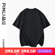 品立（PINLI）T恤男短袖100%純棉休閑打底衫純色圓領(lǐng)男士半袖體恤上衣 黑色 3XL 190