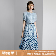 顏域時(shí)尚波點(diǎn)連衣裙2024新款女夏季通勤藍(lán)色圓領(lǐng)中長(zhǎng)款短袖裙子女 藍(lán)波點(diǎn) L/40