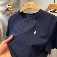 稻草人高端品牌短袖t恤男純棉保羅刺繡百搭圓領(lǐng)打底衫男裝夏季寬松休閑 深藍色 M