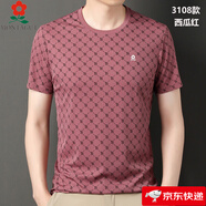 夢(mèng)特嬌（MONTAGUT）男裝桑蠶絲圓領(lǐng)短袖t恤夏季中年時(shí)尚休閑涼感透氣體恤 3108-西瓜紅 M 165適合100-115斤