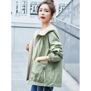 AEMAPE時(shí)尚短款風(fēng)衣外套女小個(gè)子2025秋冬新款短款百搭寬松連帽夾克上衣 豆綠色 M 110斤以內(nèi)
