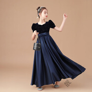 靚琪佳女童禮服連衣裙高端緞面長(zhǎng)裙3-15歲中大女童優(yōu)雅大氣主持人晚禮服 藏青色 160 156-175厘米 建議85-95斤