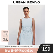 UR2025春季新款女摩登氣質褶皺收腰顯瘦無袖連衣裙UYY750030 淡藍 L
