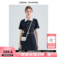 VEGA CHANG【萊賽爾+棉】牛仔連衣裙夏季女2025年新款法式顯瘦氣質(zhì)襯衫裙子 古著(zhù)藍 S