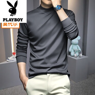 花花公子（PLAYBOY）2024絲光薄絨長(cháng)袖t恤男半高領(lǐng)莫代爾保暖純色加厚中領(lǐng) 深灰色5010莫代爾 常規 M