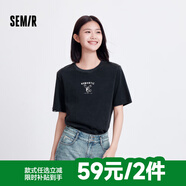 森馬（Semir）短袖t恤女寬松涼感上衣夏裝可愛(ài)刺繡印花圓領(lǐng)百搭正肩修身套頭衫 Z款-黑色調(diào)00399 S /155/80A