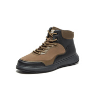 暇步士（Hush Puppies）冬新款撞色休閑工裝風(fēng)潮酷男皮靴低靴 深卡 39