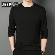 JEEP SPIRIT吉普男士t恤夏季長袖款2025年新款爸爸體恤上衣 黑色圓領長袖 L 【建議105-120斤】