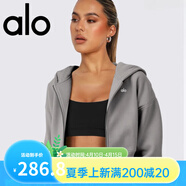 ALO YOGA街頭歐美風(fēng)短款開衫連帽衛(wèi)衣女瑜伽拉鏈長袖上衣運動休閑外套 咖啡灰 S