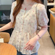 全穎蕾小清新方領(lǐng)正肩泡泡袖襯衫女夏季大碼胖妹妹法式洋氣碎花顯瘦上衣 921z2  (小碎花) L