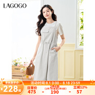 lagogo舒適抽繩收腰顯瘦連衣裙女拉谷谷2025年夏季新款休閑背帶裙 灰米色 L