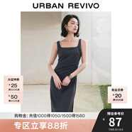 UR夏季新款女裝時尚簡約褶皺開衩無袖U領(lǐng)連衣裙UWG740077 冷灰 S