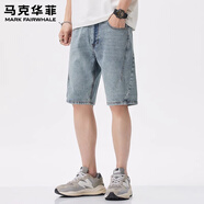 馬克華菲牛仔短褲男秋冬季厚款寬松直筒潮流百搭男士休閑馬褲五分褲子 NB0044淺藍色 40