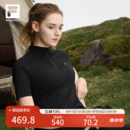 FILA 斐樂官方女裝針織短袖衫2025夏季新款戶外運動半拉鏈基礎T恤 深黑-BK XS 155/76A/XS