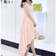 嫻槐姐妹裝閨蜜裝不規則沙灘裙燕尾裙前短后長(cháng)波西米亞雪紡連衣裙女夏 粉色 2XL