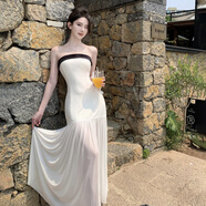 YIOU設(shè)計(jì)感拼接生日裙無袖抹胸裙小香風(fēng)抹胸吊帶度假沙灘連衣裙1997 圖片色 S