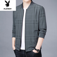 花花公子（PLAYBOY）中年爸爸春秋裝夾克外套男士薄款40-50歲休閑春秋季 中年夾克衫 灰綠色 Y 2101款 M 170-