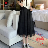 AEMAPE女裝高級(jí)感百搭半身裙女2025夏季新款中長款高腰a字蓬蓬 黑色 S