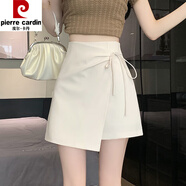 皮爾卡丹西裝不規則半身裙夏2025新款高腰顯瘦a字裙褶皺包臀甜美百搭短裙 白色 【自帶安全褲】 L 建議106-115斤