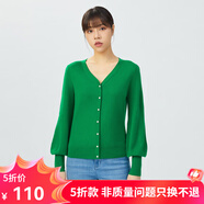 哥弟真的好（GIRDEAR）女裝V領泡泡袖純羊毛針織開衫女A400486 綠蜜蜂 XS (1碼)