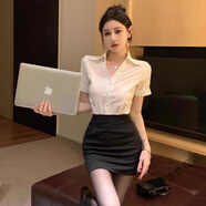 真即修身短袖性感襯衫收腰制服OL職業(yè)裝春季套裝工作服襯衣包裙兩件套 46短袖襯衫+黑色包臀裙 M