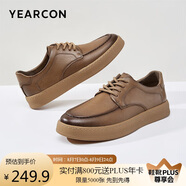意爾康皮鞋男商務休閑鞋簡約系帶英倫紳士軟底平底鞋 96835W 黃棕 40 