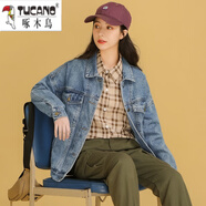 啄木鳥(niǎo)（TUCANO）2025新款時(shí)尚牛仔外套寬松大尺碼韓版顯瘦百搭工裝上衣牛仔衣 棉質(zhì)紐扣款-淺藍(lán)色 S 建議【95斤以下】