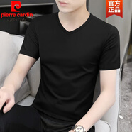 皮爾卡丹（pierre cardin）7A級(jí)莫代爾短袖t恤男夏季純色高端v領(lǐng)冰絲速干涼感體恤上衣男 黑色 S 【90~105斤合身】