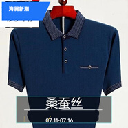 海瀾新潮國(guó)際一線品牌品牌桑蠶絲短袖T恤男中年夏季翻領(lǐng)半袖大碼 短袖9828藍(lán)色 XL 175建議140-155斤