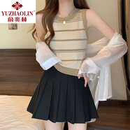 俞兆林撞色針織條紋吊帶背心女夏季法式露肩顯瘦內搭短款無(wú)袖上衣外穿潮 品質(zhì)力薦 顏值好物-棕色 XL (建議111-120斤）