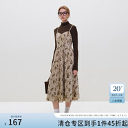 范思藍恩燈芯絨碎花吊帶連衣裙女秋冬內搭新款裙子 卡其色 M