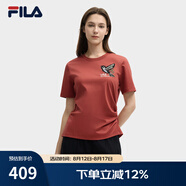 FILA 斐樂(lè )官方女子針織短袖衫2025夏新款時(shí)尚休閑舒適純棉刺繡T恤 赤炎紅-RD S 160/80A/S