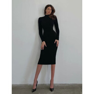 啄木鳥(niǎo)2025秋冬新款中長(cháng)款毛衣裙內搭半高領(lǐng)打底黑色針織連衣裙女歐美 黑色長(cháng)款 L