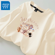 真維斯（Jeanswest）藍色短袖女士新款夏季純棉多巴胺穿搭t恤正肩半袖上衣 米色捕捉泡泡魚(yú)米 S